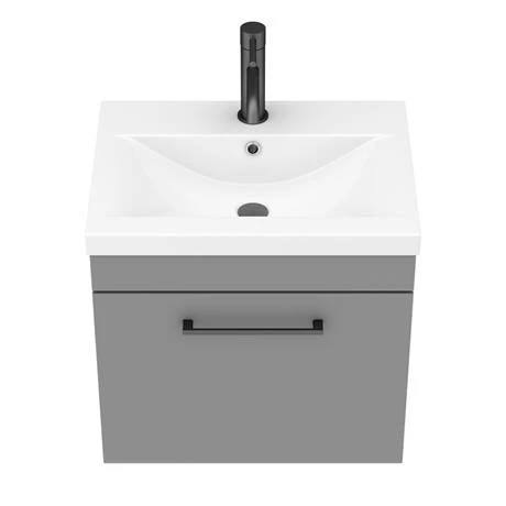 AZG5WHVBK_D5_460.jpg Arezzo 500 Matt Grey Wall Hung 1-Drawer Vanity Unit with Matt Black Handle -Victorian Plumbing Shop AZG5WHVBK D5 460