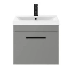 Arezzo 500 Matt Grey Wall Hung 1-Drawer Vanity Unit with Matt Black Handle 3 Arezzo 500 Matt Grey Wall Hung 1-Drawer Vanity Unit with Matt Black Handle -Victorian Plumbing Shop AZG5WHVBK nd3 460