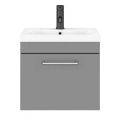 Arezzo 500 Matt Grey Wall Hung 1-Drawer Vanity Unit with Chrome Handle -Victorian Plumbing Shop AZG5WHVCH d5 460