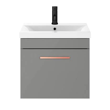 AZG5WHVRG_d3_460.jpg Arezzo 500 Matt Grey Wall Hung 1-Drawer Vanity Unit with Rose Gold Handle -Victorian Plumbing Shop AZG5WHVRG d3 460