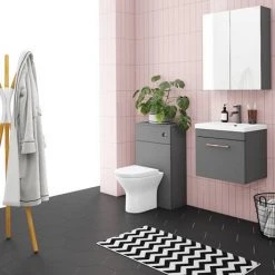 Arezzo 500 Matt Grey Wall Hung 1-Drawer Vanity Unit with Rose Gold Handle 4 Arezzo 500 Matt Grey Wall Hung 1-Drawer Vanity Unit with Rose Gold Handle -Victorian Plumbing Shop AZG5WHVRG d4 460