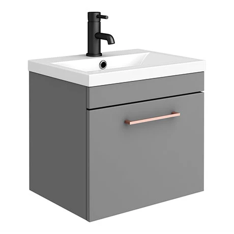 AZG5WHVRG_prod.jpg Arezzo 500 Matt Grey Wall Hung 1-Drawer Vanity Unit with Rose Gold Handle -Victorian Plumbing Shop AZG5WHVRG prod
