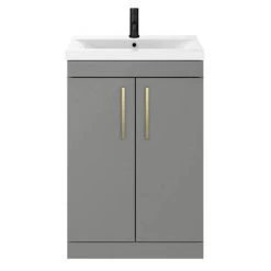 Arezzo 600 Matt Grey Floor Standing Vanity Unit with Brushed Brass Handles -Victorian Plumbing Shop AZG6FSVBB d3 460