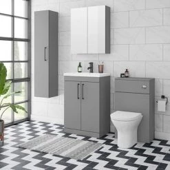 Arezzo 600 Matt Grey Floor Standing Vanity Unit with Matt Black Handles -Victorian Plumbing Shop AZG6FSVBK d4 460
