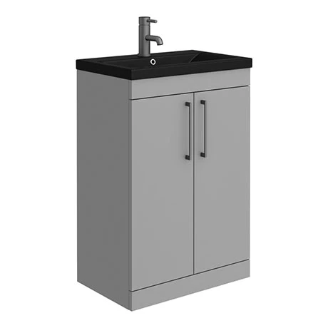 AZG6FSVBLK_p.jpg Arezzo 600 Matt Grey Floor Standing Vanity Unit with Matt Black Basin + Handles -Victorian Plumbing Shop AZG6FSVBLK p