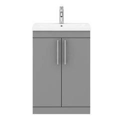 Arezzo Floor Standing Vanity Unit - Matt Grey - 600mm with Industrial Style Chrome Handles -Victorian Plumbing Shop AZG6FSVCHIS d4 460