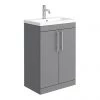 Arezzo Floor Standing Vanity Unit - Matt Grey - 600mm with Industrial Style Chrome Handles
