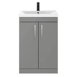 Arezzo 600 Matt Grey Floor Standing Vanity Unit with Chrome Handles -Victorian Plumbing Shop AZG6FSVCH d3 460