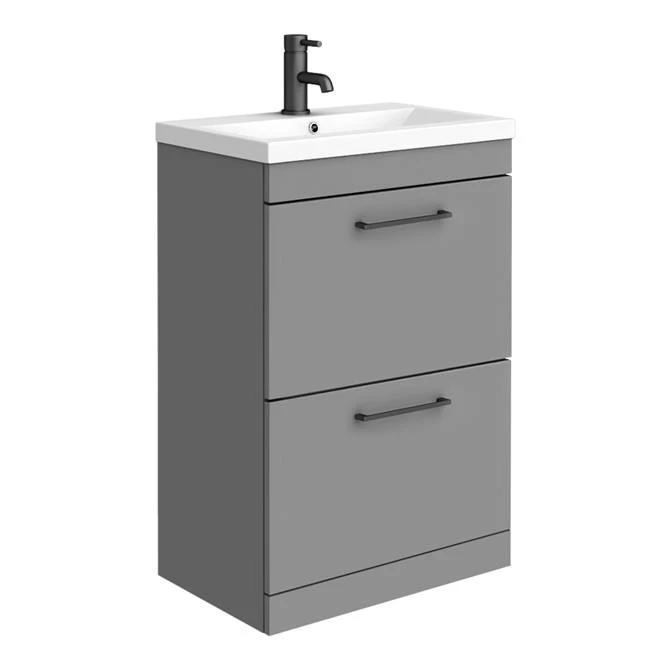 AZG6FSVMB2D_lrg1_670.jpg Arezzo 600 Matt Grey Floor Standing 2-Drawers Vanity Unit with Matt Black Handles -Victorian Plumbing Shop AZG6FSVMB2D lrg1 670