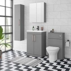 Arezzo 600 Matt Grey Floor Standing Vanity Unit with Rose Gold Handles 4 Arezzo 600 Matt Grey Floor Standing Vanity Unit with Rose Gold Handles -Victorian Plumbing Shop AZG6FSVRG d4 460
