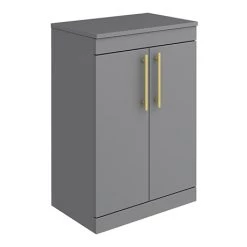 Arezzo Floor Standing Countertop Vanity Unit - Matt Grey - 600mm with Industrial Style Brushed Brass Handles