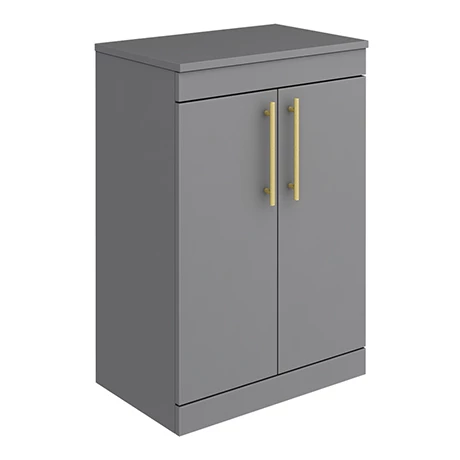 AZG6FSWBBIS-p.jpg Arezzo Floor Standing Countertop Vanity Unit - Matt Grey - 600mm with Industrial Style Brushed Brass Handles -Victorian Plumbing Shop AZG6FSWBBIS p