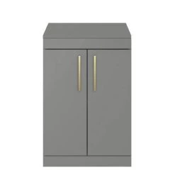 Arezzo Floor Standing Countertop Vanity Unit - Matt Grey - 600mm with Brushed Brass Handles -Victorian Plumbing Shop AZG6FSWBB d2 460