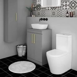 Arezzo Floor Standing Countertop Vanity Unit - Matt Grey - 600mm with Brushed Brass Handles -Victorian Plumbing Shop AZG6FSWBB d3 460