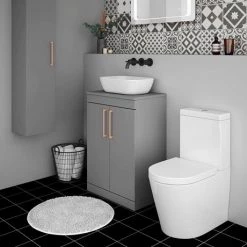 Arezzo Floor Standing Countertop Vanity Unit - Matt Grey - 600mm with Rose Gold Handles -Victorian Plumbing Shop AZG6FSWRG d3 460