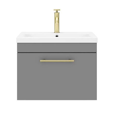AZG6WHVBBIS_d4_460.jpg Arezzo Wall Hung Vanity Unit - Matt Grey - 600mm with Industrial Style Brushed Brass Handle -Victorian Plumbing Shop AZG6WHVBBIS d4 460