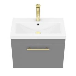 Arezzo Wall Hung Vanity Unit - Matt Grey - 600mm with Industrial Style Brushed Brass Handle 5 Arezzo Wall Hung Vanity Unit - Matt Grey - 600mm with Industrial Style Brushed Brass Handle -Victorian Plumbing Shop AZG6WHVBBIS d5 460