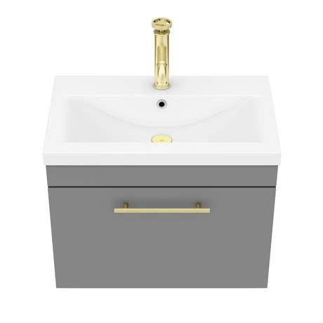 AZG6WHVBBIS_d5_460.jpg Arezzo Wall Hung Vanity Unit - Matt Grey - 600mm with Industrial Style Brushed Brass Handle -Victorian Plumbing Shop AZG6WHVBBIS d5 460