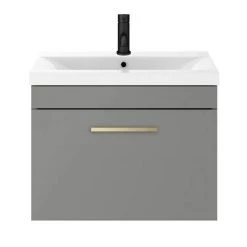 Arezzo 600 Matt Grey Wall Hung 1-Drawer Vanity Unit with Brushed Brass Handle 4 Arezzo 600 Matt Grey Wall Hung 1-Drawer Vanity Unit with Brushed Brass Handle -Victorian Plumbing Shop AZG6WHVBB d4 460