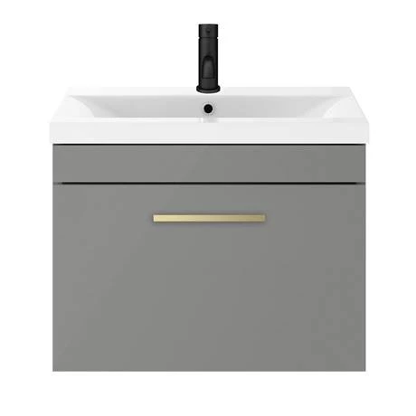 AZG6WHVBB_d4_460.jpg Arezzo 600 Matt Grey Wall Hung 1-Drawer Vanity Unit with Brushed Brass Handle -Victorian Plumbing Shop AZG6WHVBB d4 460