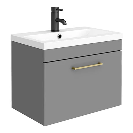 AZG6WHVBB_np.jpg Arezzo 600 Matt Grey Wall Hung 1-Drawer Vanity Unit with Brushed Brass Handle -Victorian Plumbing Shop AZG6WHVBB np