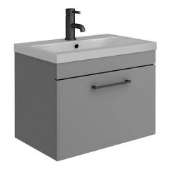 Arezzo 600 Matt Grey Wall Hung Vanity Unit with Matt Grey Basin + Black Handle 4 Arezzo 600 Matt Grey Wall Hung Vanity Unit with Matt Grey Basin + Black Handle -Victorian Plumbing Shop AZG6WHVBKG d4 460
