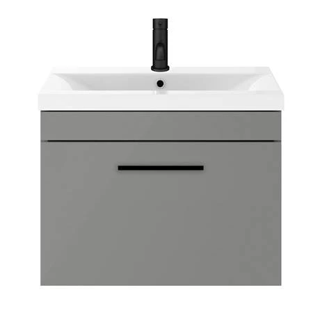 AZG6WHVBK_d4_460.jpg Arezzo 600 Matt Grey Wall Hung 1-Drawer Vanity Unit with Matt Black Handle -Victorian Plumbing Shop AZG6WHVBK d4 460