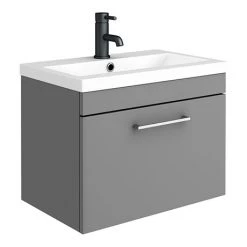 Arezzo 600 Matt Grey Wall Hung 1-Drawer Vanity Unit with Chrome Handle