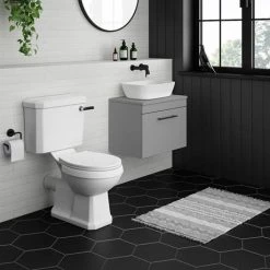 Arezzo Wall Hung Countertop Vanity Unit - Matt Grey - 600mm with Industrial Style Black Handle 2 Arezzo Wall Hung Countertop Vanity Unit - Matt Grey - 600mm with Industrial Style Black Handle -Victorian Plumbing Shop AZG6WHWBKIS d3 460