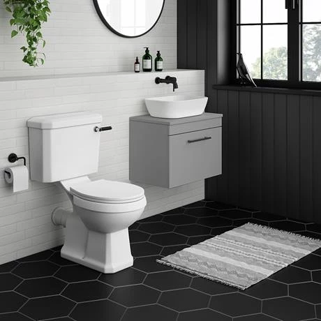 AZG6WHWBKIS_d3_460.jpg Arezzo Wall Hung Countertop Vanity Unit - Matt Grey - 600mm with Industrial Style Black Handle -Victorian Plumbing Shop AZG6WHWBKIS d3 460