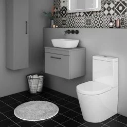 Arezzo Wall Hung Countertop Vanity Unit - Matt Grey - 600mm with Matt Black Handle -Victorian Plumbing Shop AZG6WHWBK d3 460