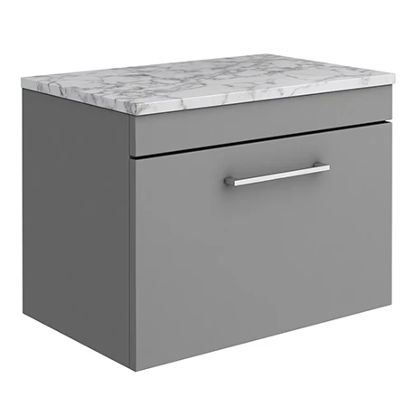AZG6WHWCHM_p.jpg Arezzo Wall Hung Countertop Vanity Unit - Matt Grey - 600mm w. Matt White Marble Worktop & Chrome Handle -Victorian Plumbing Shop AZG6WHWCHM p