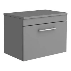 Arezzo Wall Hung Countertop Vanity Unit - Matt Grey - 600mm with Chrome Handle