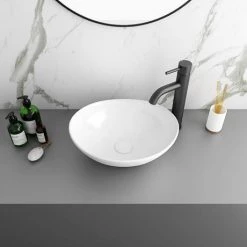 Arezzo Countertop Basin Unit - Grey with Black Handles - 600mm inc. Basin -Victorian Plumbing Shop AZGFSMB410 d4 460