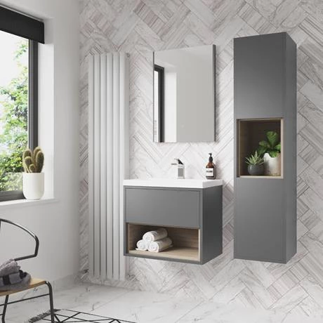 AZGREVO6-D2A_460.jpg Arezzo Senza 600mm Matt Grey / Vicenza Oak Wall Hung Vanity Unit with Open Shelf + Ceramic Basin -Victorian Plumbing Shop AZGREVO6 D2A 460
