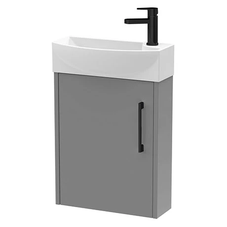 AZGRY4WHMB-LHM.jpg Arezzo Matt Grey 450mm 1TH Wall Hung Cloakroom Vanity Unit with Matt Black Handle -Victorian Plumbing Shop AZGRY4WHMB LHM