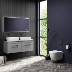 Arezzo Matt Grey Wall Hung Double Countertop Vanity Unit incl. 2 Basins (1200mm w. Matt Black Handles) 4 Arezzo Matt Grey Wall Hung Double Countertop Vanity Unit incl. 2 Basins (1200mm w. Matt Black Handles) -Victorian Plumbing Shop AZGWHMB12B d4 460