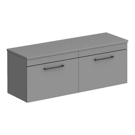 AZGWHMB12B_d5_460.jpg Arezzo Matt Grey Wall Hung Double Countertop Vanity Unit incl. 2 Basins (1200mm w. Matt Black Handles) -Victorian Plumbing Shop AZGWHMB12B d5 460