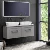 Arezzo Matt Grey Wall Hung Double Countertop Vanity Unit incl. 2 Basins (1200mm w. Matt Black Handles)