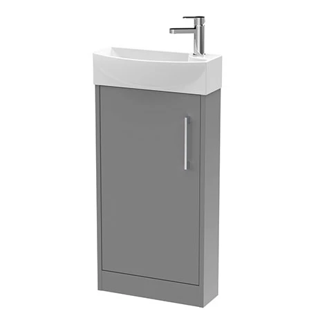 AZMG4FSLH-M.jpg Arezzo Matt Grey 450mm 1TH Floor Standing Cloakroom Vanity Unit -Victorian Plumbing Shop AZMG4FSLH M
