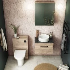 Arezzo Wall Hung Countertop Vanity Unit - Rustic Oak - 600mm with Black Worktop & Matt Black Handle 4 Arezzo Wall Hung Countertop Vanity Unit - Rustic Oak - 600mm with Black Worktop & Matt Black Handle -Victorian Plumbing Shop AZO6WHWMBB d4 460