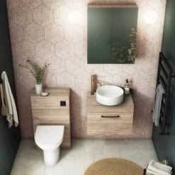 Arezzo Wall Hung Countertop Vanity Unit - Rustic Oak - 600mm with Worktop & Matt Black Handle 2 Arezzo Wall Hung Countertop Vanity Unit - Rustic Oak - 600mm with Worktop & Matt Black Handle -Victorian Plumbing Shop AZO6WHWMBO d2 460