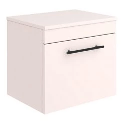 Arezzo Wall Hung Countertop Vanity Unit - Matt Pink - 500mm with Industrial Style Black Handle