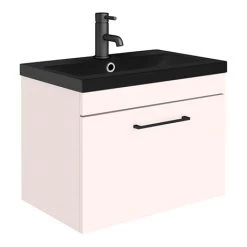 Arezzo Wall Hung Vanity Unit - Matt Pink - 600mm Black Basin