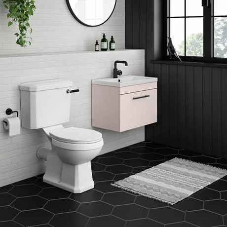 AZP6WHVBKIS_d4_460.jpg Arezzo Wall Hung Vanity Unit - Matt Pink - 600mm with Industrial Style Black Handle -Victorian Plumbing Shop AZP6WHVBKIS d4 460