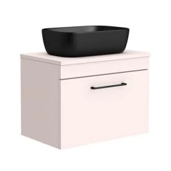 Arezzo Wall Hung Countertop Basin Unit - Pink with Matt Black Handle - 600mm inc. Black Basin