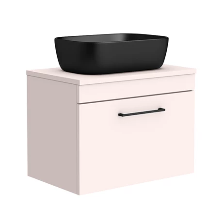 AZP6WHWBKB465-p.jpg Arezzo Wall Hung Countertop Basin Unit - Pink with Matt Black Handle - 600mm inc. Black Basin -Victorian Plumbing Shop AZP6WHWBKB465 p