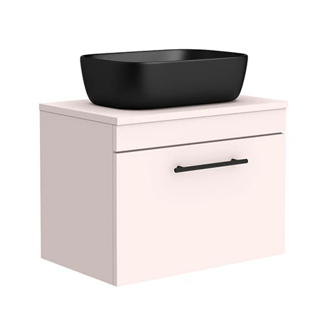 AZP6WHWBKISB465_n_p.jpg Arezzo Wall Hung Countertop Basin Unit - Pink with Industrial Style Black Handle - 600mm inc. Black Basin -Victorian Plumbing Shop AZP6WHWBKISB465 n p