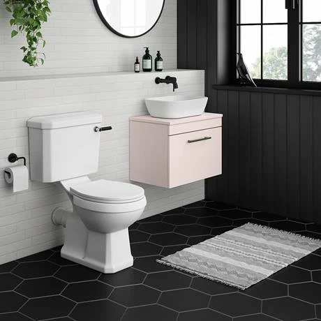 AZP6WHWBKIS_n_d3_460.jpg Arezzo Wall Hung Countertop Vanity Unit - Matt Pink - 600mm with Industrial Style Black Handle -Victorian Plumbing Shop AZP6WHWBKIS n d3 460