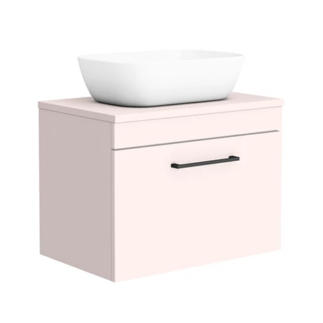 AZP6WHWBKW465-p.jpg Arezzo Wall Hung Countertop Basin Unit - Pink with Matt Black Handle - 600mm inc. White Basin -Victorian Plumbing Shop AZP6WHWBKW465 p